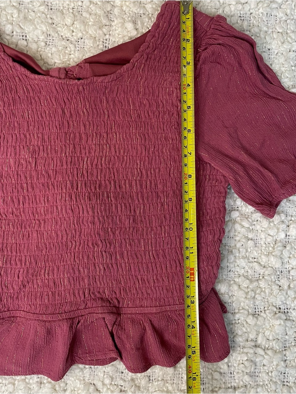 Franki Girls' Smocked Peplum Top in Rosewood with Subtle Metallic Thread Size 14 - Picture 6 of 8